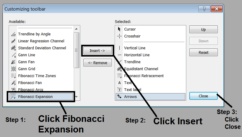 Place This Fibonacci Expansion Tool on MetaTrader 4 Commodity Trading Software - Commodity Trading Fibonacci Expansion Settings - Commodity Trading Fibonacci Expansion Indicator - Commodity Trading Fibonacci Expansion Commodity Trading Tool Settings on MT4