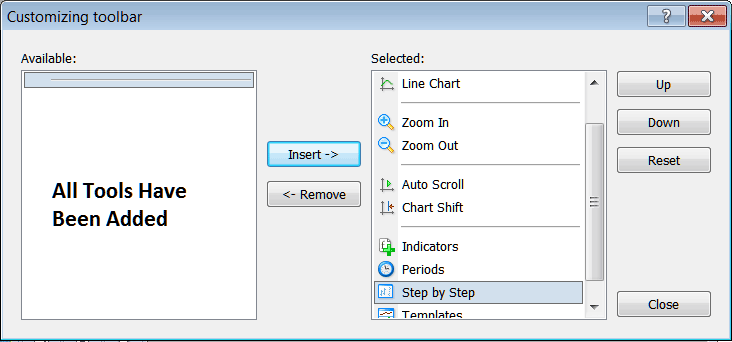 Commodities MetaTrader 4 Trading Charts Toolbar Menu