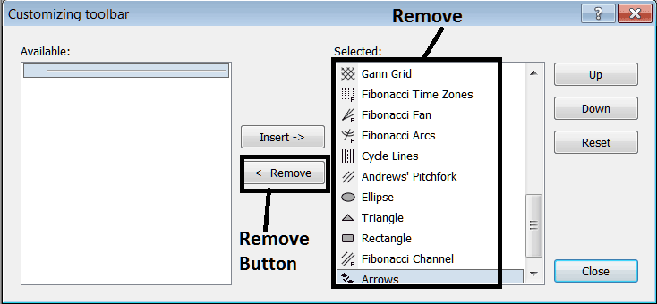 How to Remove a Tool From The Lines Toolbar in MT4 Platform