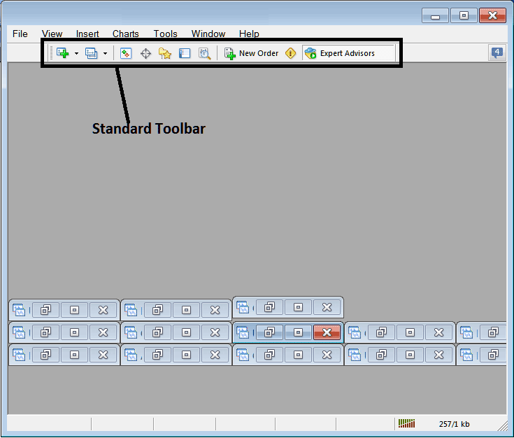 MetaTrader 4 Standard Toolbar and Tools on The MT4 Energies Trading Platform Interface