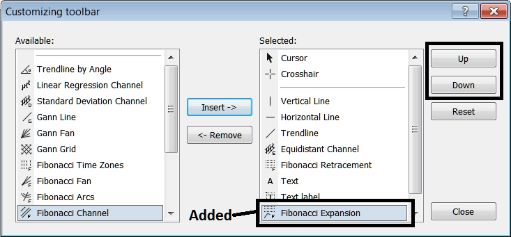 How to Add Energies Trading Fibonacci Expansion Indicator on Line Studies Toolbar