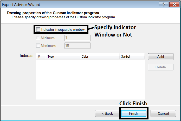 Energies Trading Custom Technical Indicator Properties Setting