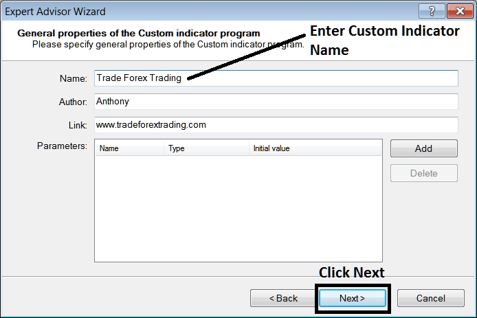 Name of New Custom Indicator in MetaTrader 4 Platform - MetaTrader 4 Energy Trading Platform Meta-Editor