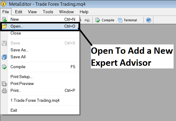 Open and Add a New Downloaded Expert Advisor to MT4 Platform