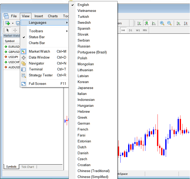 Changing Language of MT4 Energies Trading Platform - Metaquotes MetaTrader 4 Energies Trading Platform Download