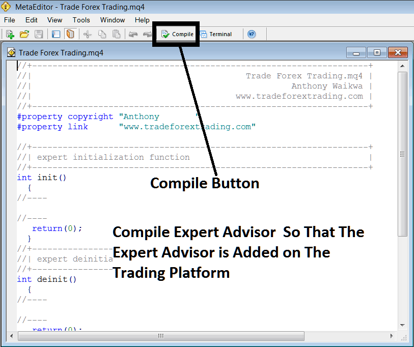 Compile The Automated Energies Trading EA Program in MT4 Platform MetaEditor Language