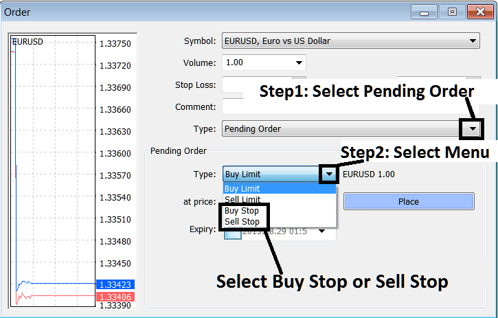 How to Set Buy Stop Energies Trading Order & Sell Stop Energies Orders on MetaTrader 4 Platform