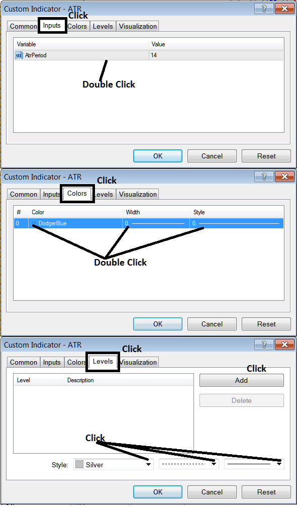 MetaTrader 5 Edit Properties Window For Editing Average True Range MT5 Energies Trading Chart Indicator Settings