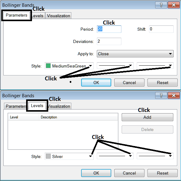 Edit Properties Window For Editing Bollinger Bands Energies Technical Indicator Settings