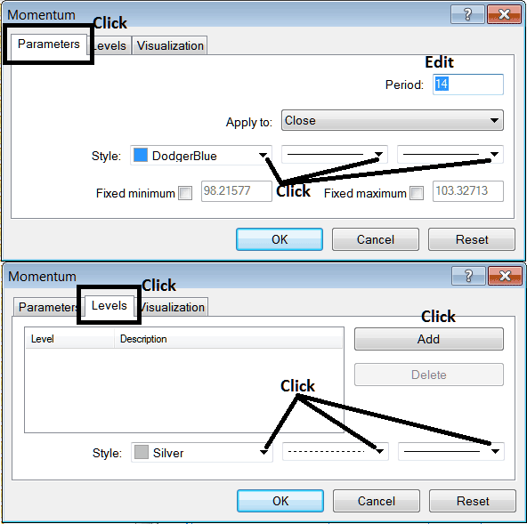 Energies Technical Indicator Properties Setting Window For Editing Momentum Energies Technical Indicator Settings