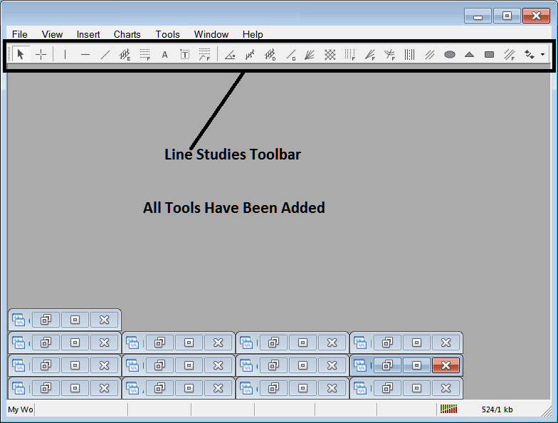 All Tools on Line Studies Toolbar in the MT5 Platform - XAUUSD Trading Software MT5 XAUUSD Trading Line Studies Toolbar Menu - XAUUSD Trading MT5 Toolbar