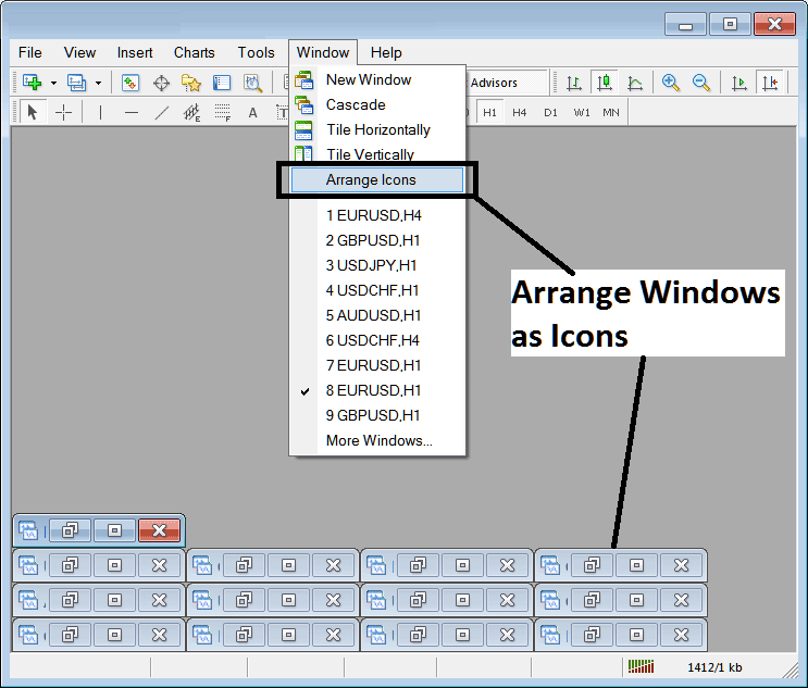 Arrange xauusd trading instruments as Arrange Icons in MT5 - Open Charts List in MT5 - How to Read MT5 Platform Tutorial Chart Analysis Beginners Tutorial