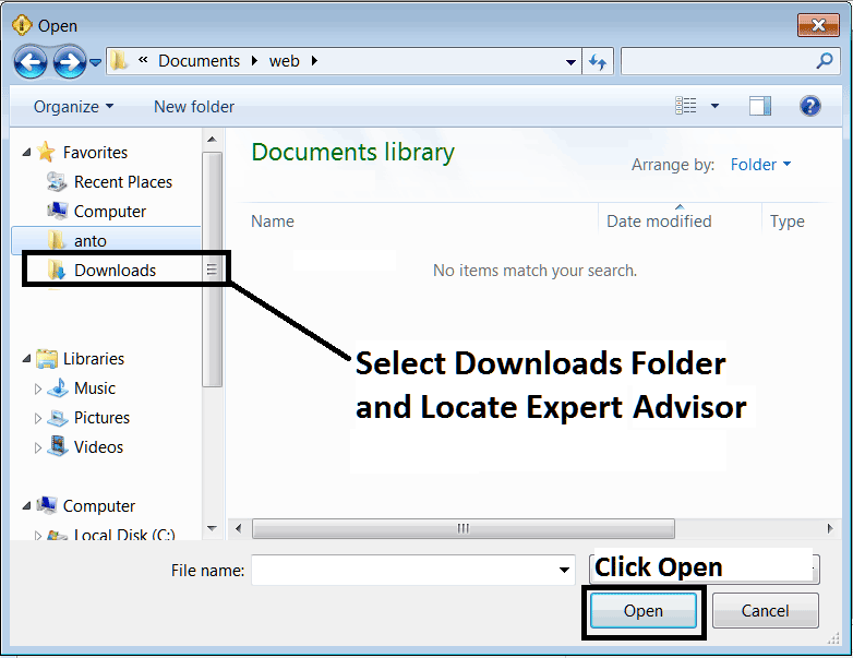 Locate Downloaded XAGUSD Expert Advisor on Computer and Install it on MT4 Software